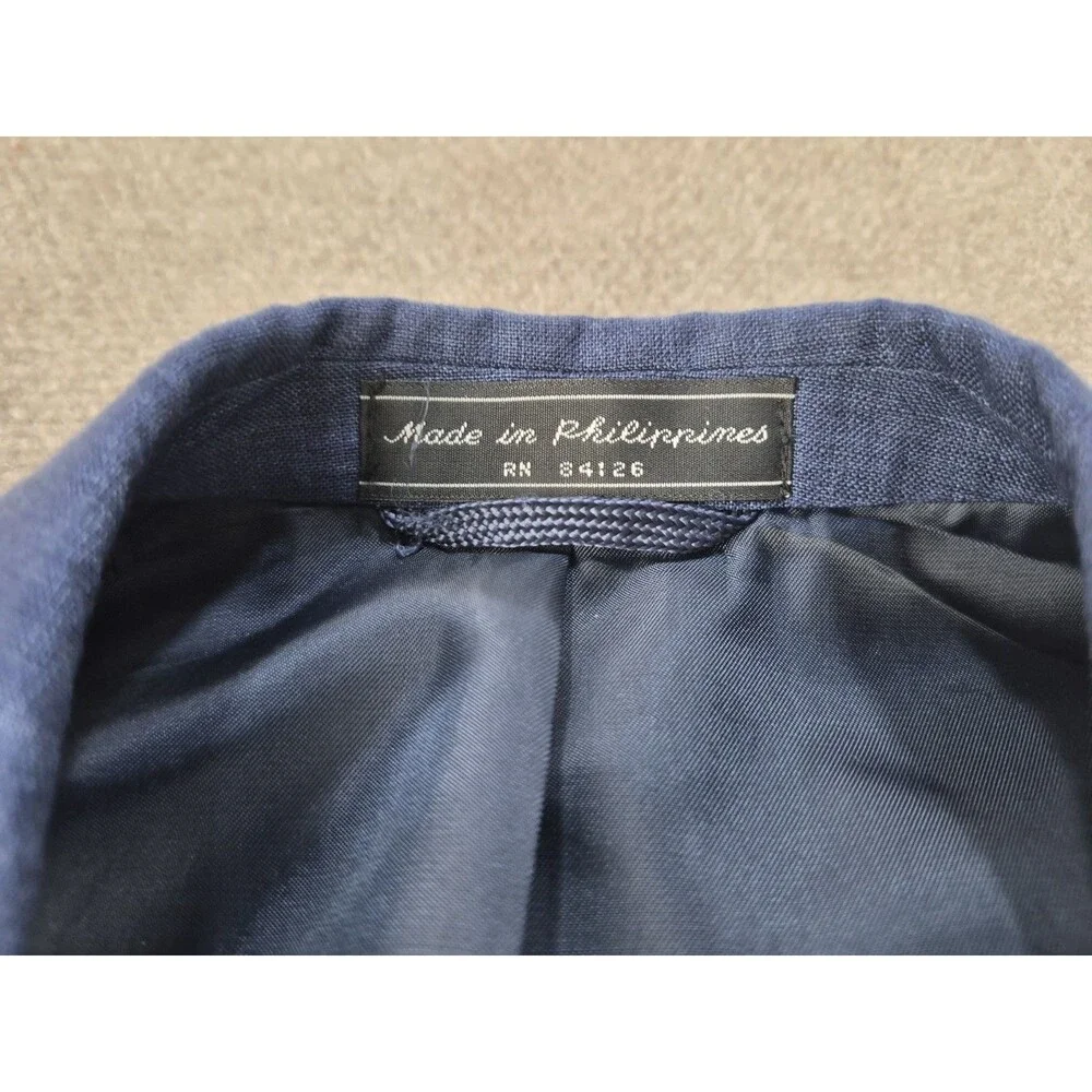 Haspel Sport Coat Men Sz 38 Short  100% Linen Navy Blue Semi Lined Jacket Summer
